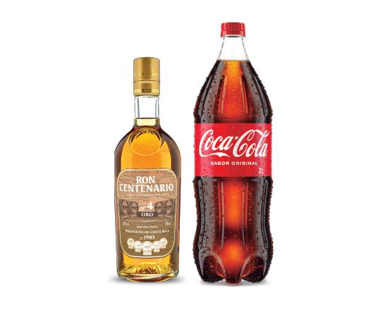 Ron Centenario Oro 750 ml + Coca Cola 2 L Desechable