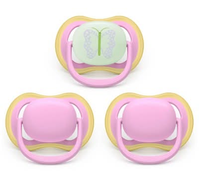 Philips Avent Day+Night Ultra Air Pacifiers 6-18 Months, Pink/Butterfly (3 ct)