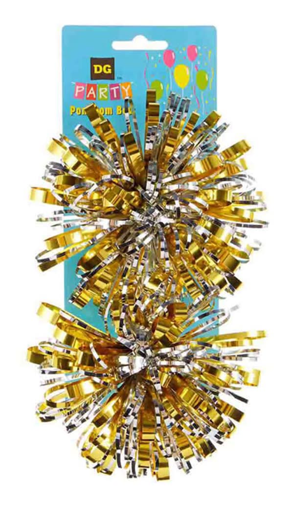 3-2-1 Party Tinsel Pom Pom Bow, Gold (2 ct)