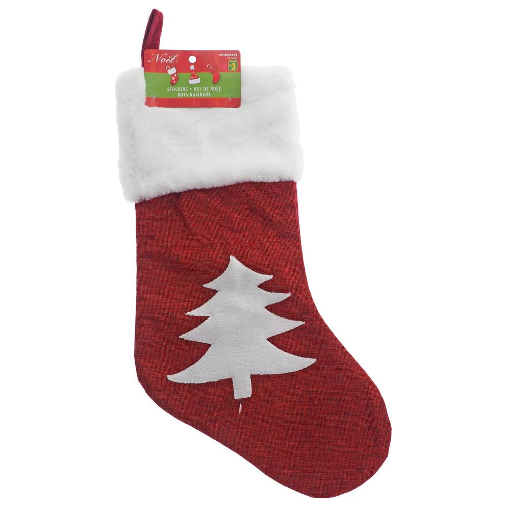 Noel Xmas Burlap Stocking With Plush Cuff