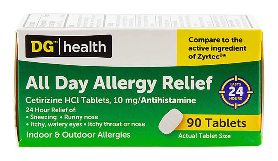 DG Health All Day Allergy Relief Cetirizine Hcl Tablets 10 mg, (90 ct)
