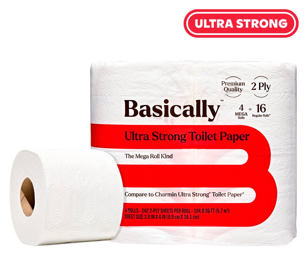 Basically, 2 Ply Ultra Strong Toilet Paper Rolls, 3.9x4.0 in (4 ct)