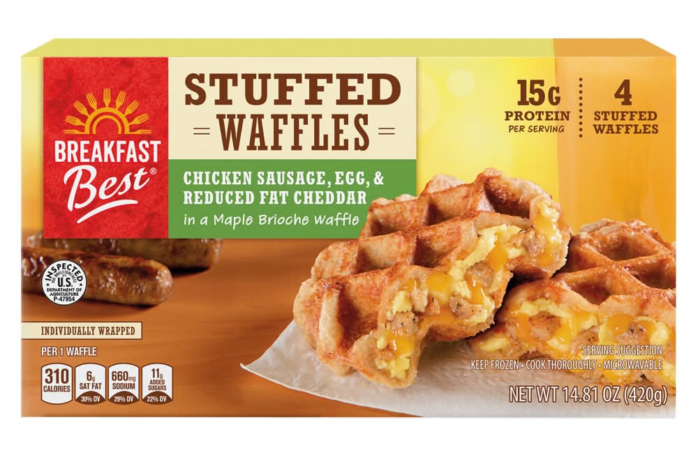 Breakfast Best Stuffed Waffles, Chicken Sausage Egg & Reduced Fat Cheddar (14.81 oz, 4 ct)