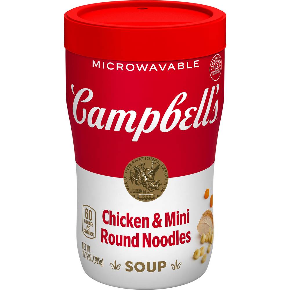 Campbell's Sipping Soup, Chicken & Mini Round Noodle Soup, 10.75 Oz Microwavable Cup
