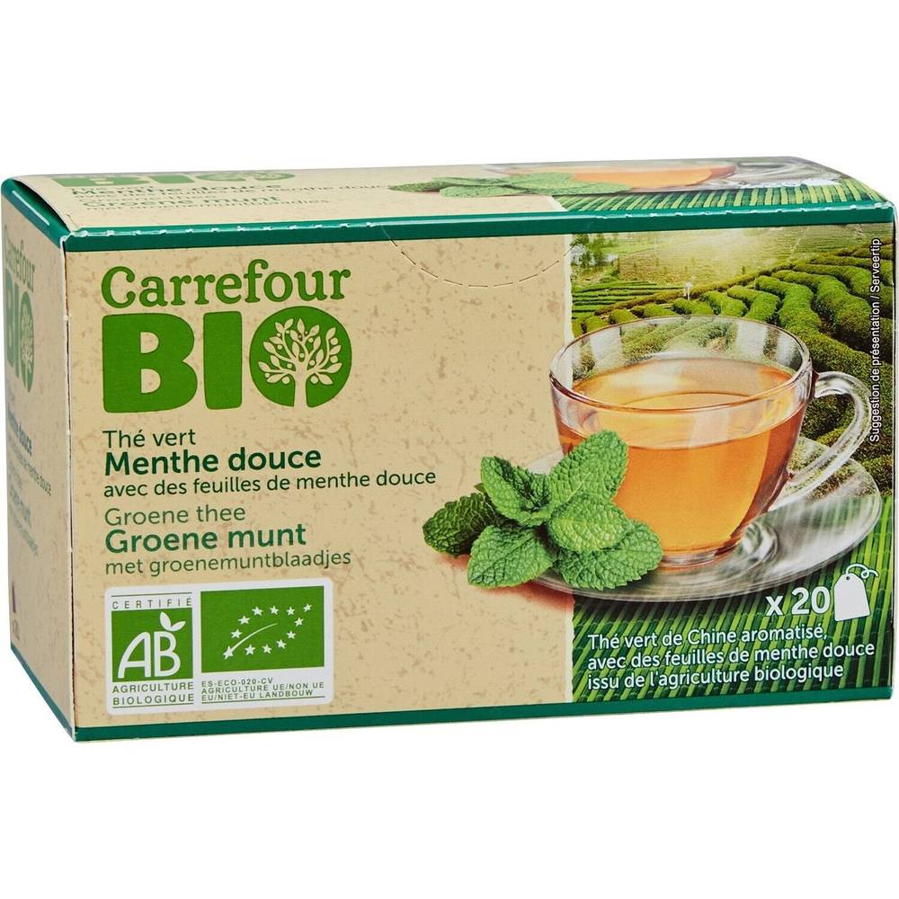 Carrefour - Thé vert bio menthe douce (32g)