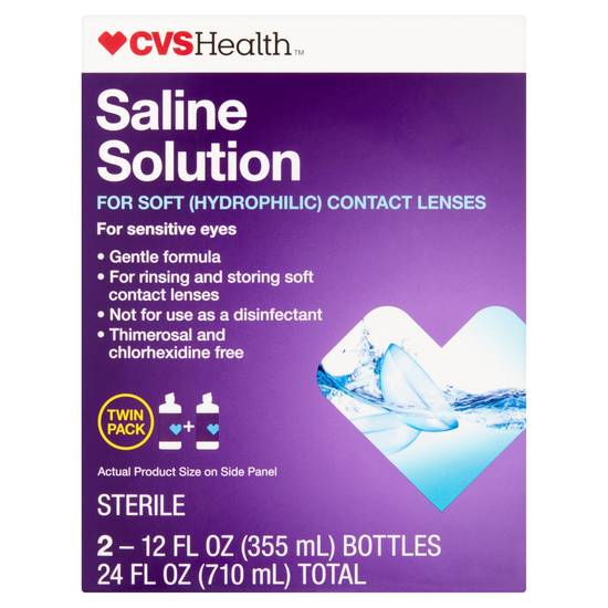CVS Health Saline Solution for Soft Hydrophilic Contact Lenses, 2ct, 12 fl oz