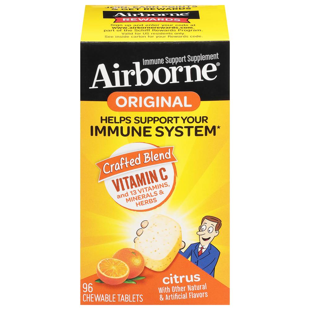 Airborne Original Citrus Immune Support Supplement Chewable Tablets (96 ct)