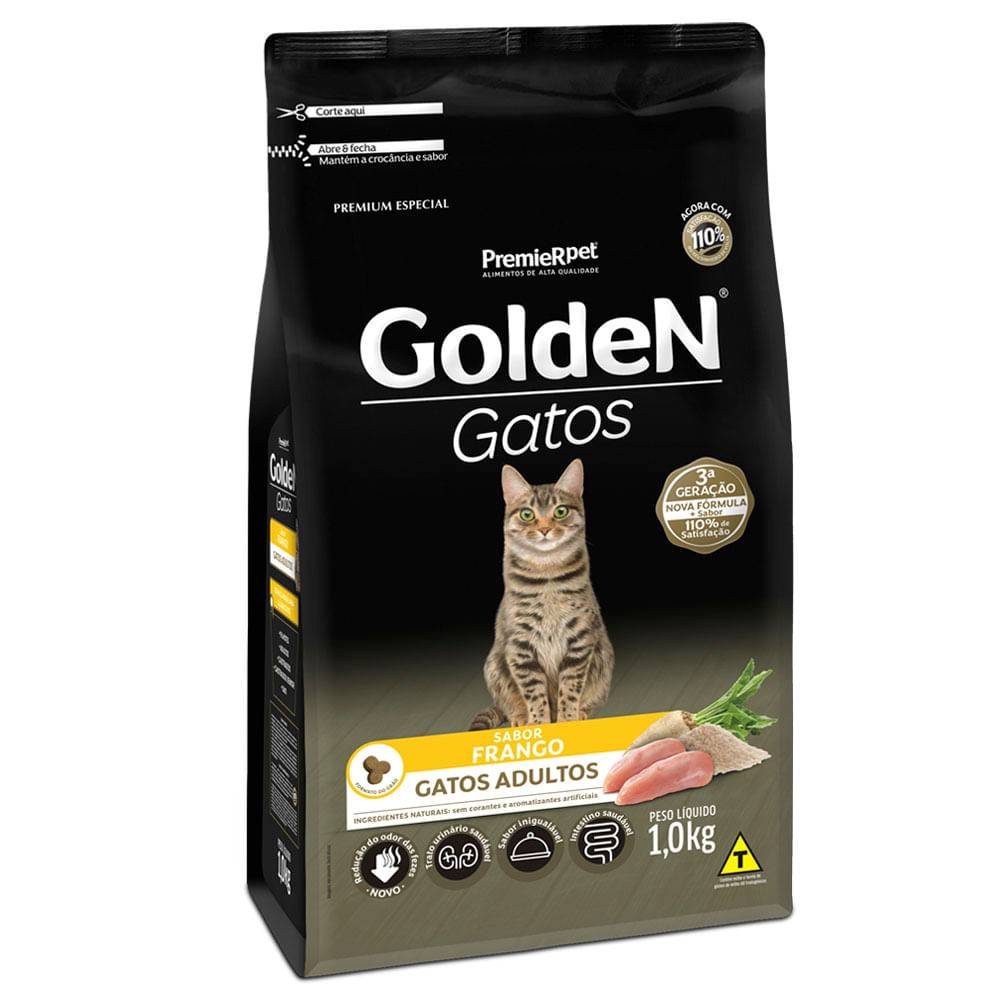 Premierpet ração golden para gatos adultos sabor frango (1kg)
