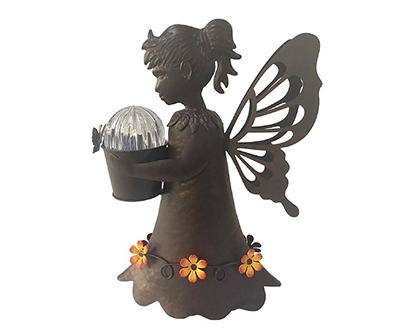 Real Living Butterfly Girl & Planter Led Solar Ball Garden Decor (14.1 in)