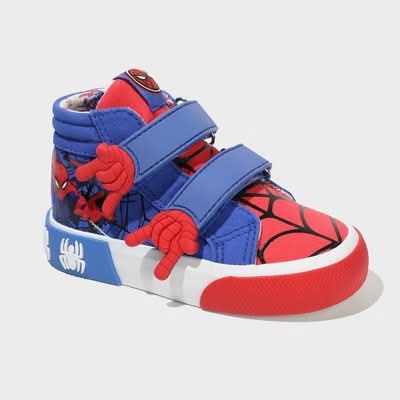 Toddler Boys' Spider-Man High-Top Sneakers - Red 13: Marvel Canvas Shoes, Zipper & Hook Closure, Closed Round Toe