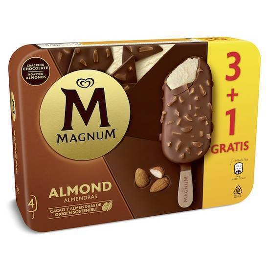 Helado bombón almendras 3 + 1 unidades) Magnum caja 328 g