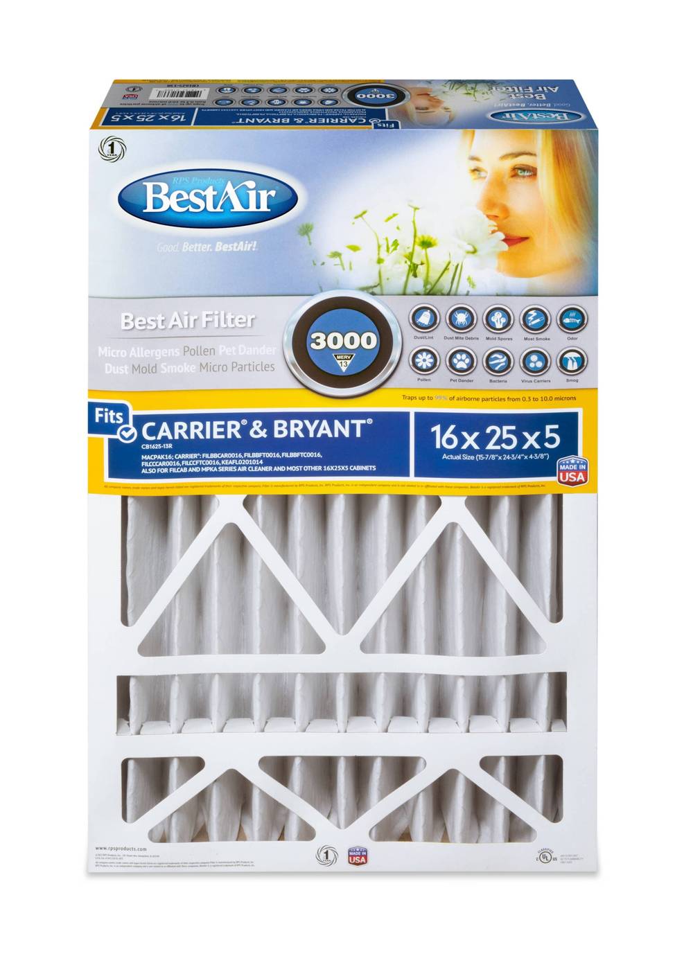 BestAir 16-in W x 25-in L x 5-in MERV 13 Electrostatic Pleated Air Filter | CB1625-13R