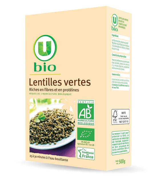 Les Produits U - U bio etui lentille verte (12 pièces)