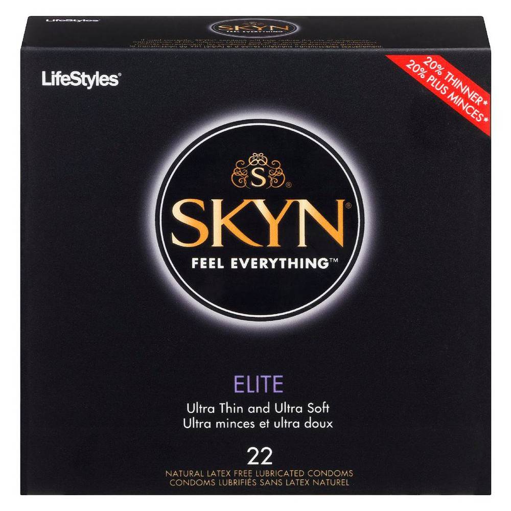 Lifestyles feel everything elite condoms lubrifiés sans latex naturel (10 unités) - skyn elite 22 natural latex free lubricated condoms (22 ea)