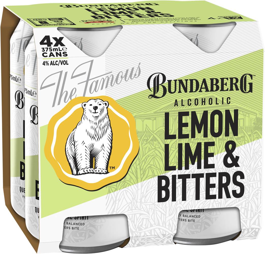 Bundaberg Alcoholic Lemon Lime Bitters Can 375ml X 4 pack