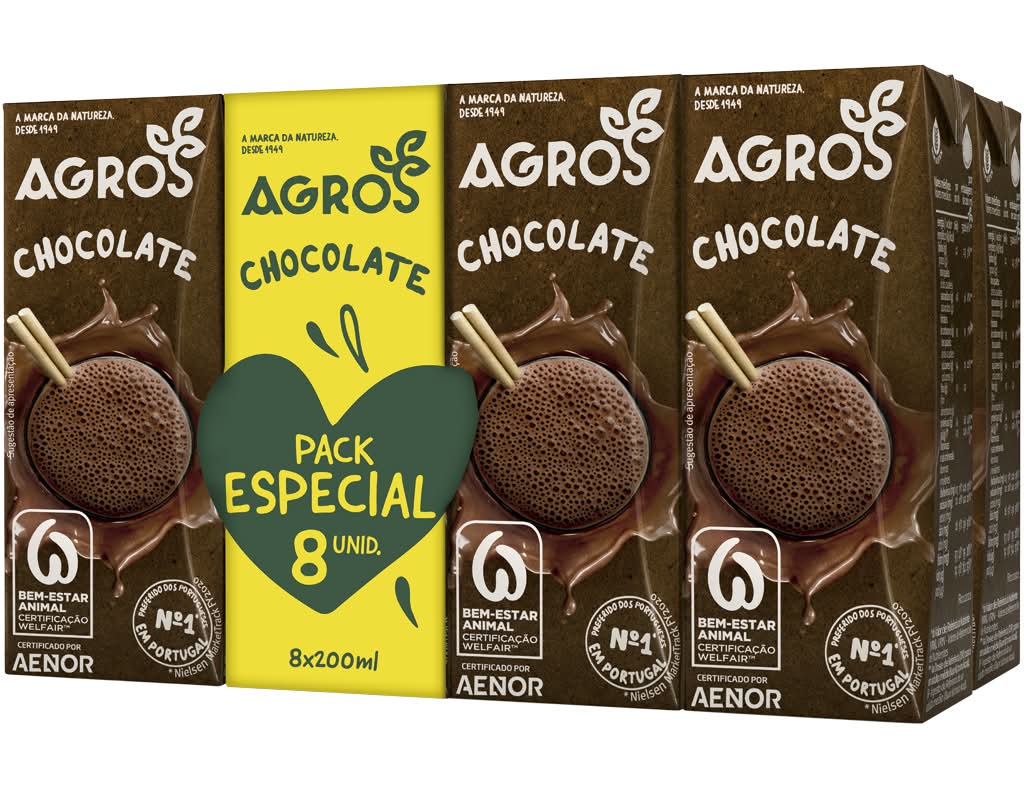 Agros - Leite com chocolate, embalagem de 8x200 ml