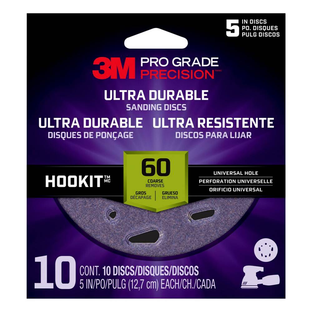 3M PRO Grade Precision Coarse 60-Grit Disc Sandpaper 5-in W x 5-in L 10-Pack | DUH560TRI-10I