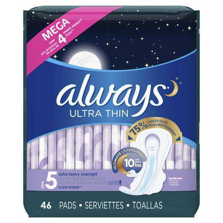 Always Ultra Thin Extra Heavy Overnight Pads Size 5 (46 ct)