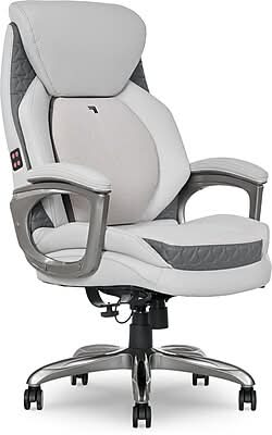 Sharper Image S-600 Active Lumbar Heated Ergonomic Bonded Leather Swivel Executive Massage Chair, Off-White (60098-OWHT)