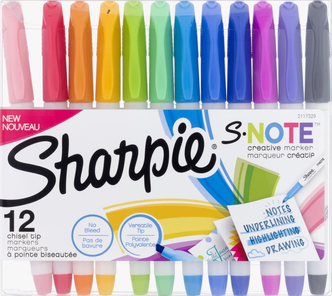 Sharpie S Note Chisel Tip Creative Markers, Assorted (12 ct)