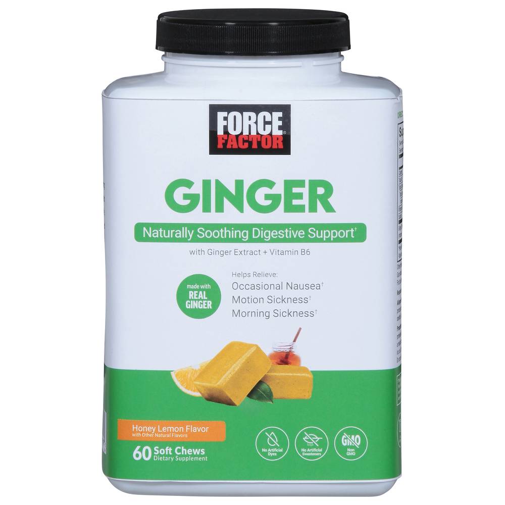 Force Factor Ginger Naturally Soothing Digestive Support Soft Chews, Honey Lemon (60 ct)