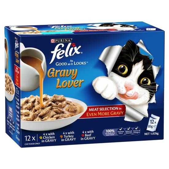 Purina Felix Adult As Good As It Looks Gravy Lover Meat Selection Wet Cat Food 85g (12 pack)