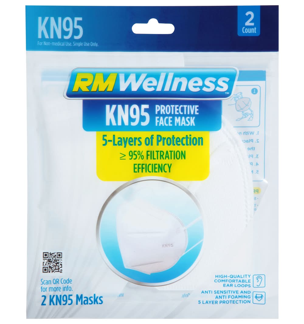 RM Wellness Kn95 Face Mask, White (2 ct)