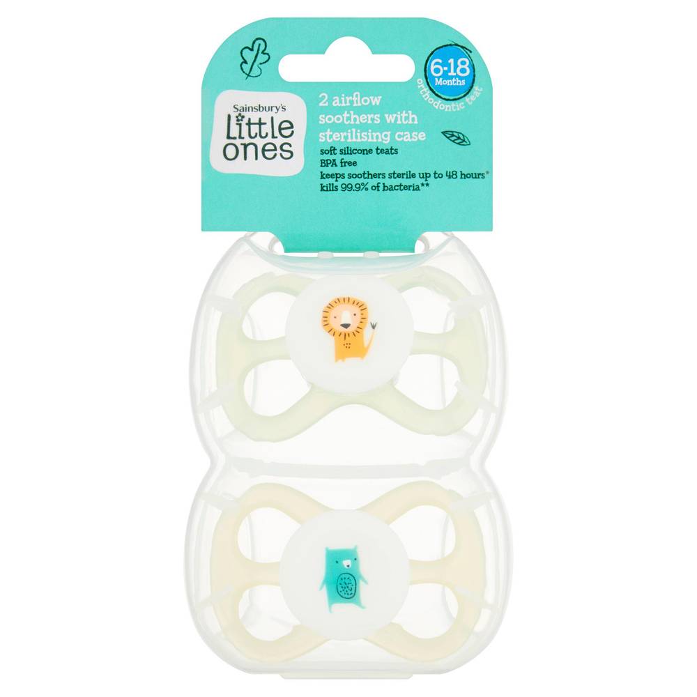 Sainsbury's Little Ones Airflow Soothers with Sterilising Case 6-18 Months x2