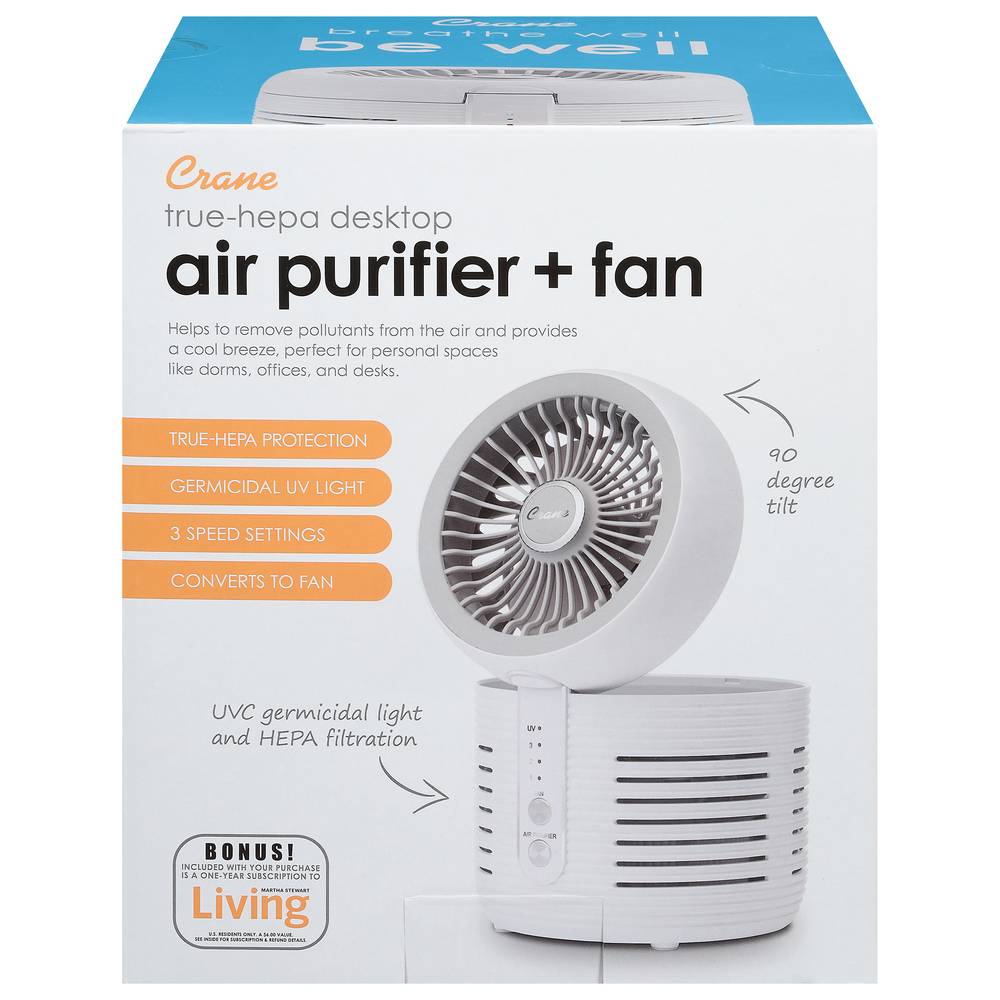 Crane True Hepa Desktop Air Purifier and Fan With Uvc Light