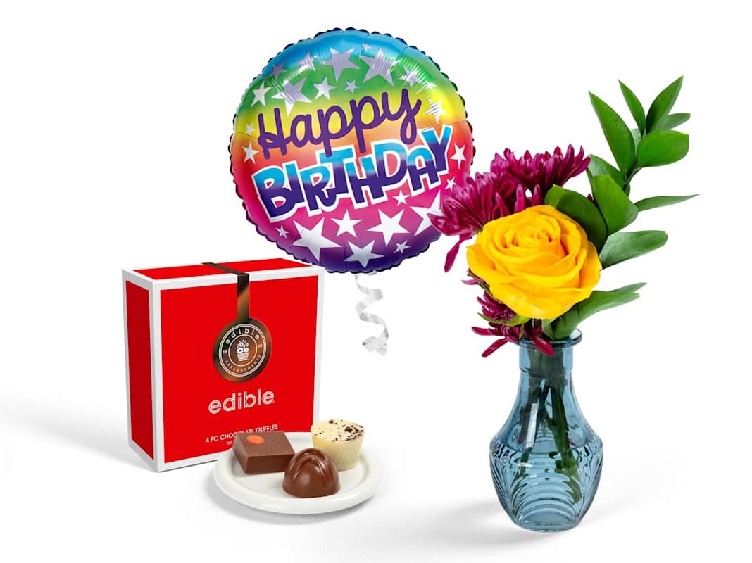 Mini Bouquet, Truffles, & Balloon Gift Set