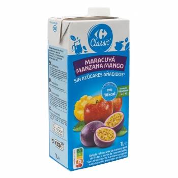 Bebida de maracuyá, manzana y mango Carrefour Classic sin azúcar añadido brik 1 l.