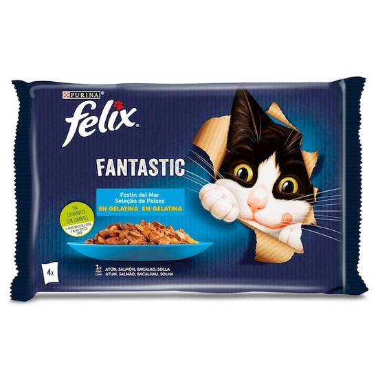 Alimento Gatos Fantastic Sabor Festín Del Mar Félix 4 Uds 340 Gr.