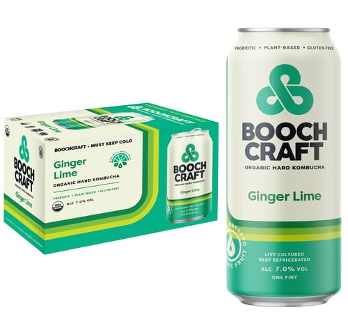 Boochcraft Organic Hard Kombucha, Ginger Lime (6 x 12 fl oz)