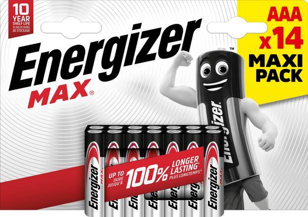 Pile alcalines energizer max aaa/lr03, pack de 14