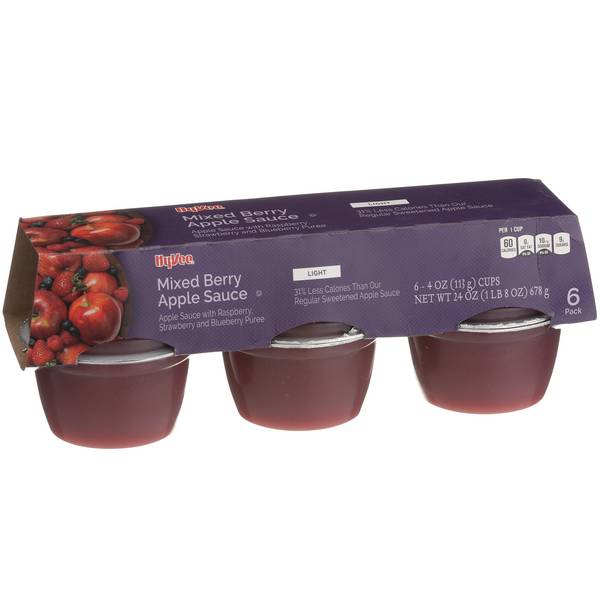 Hy-Vee Light Mixed Berry Apple Sauce 6-4 oz Cups