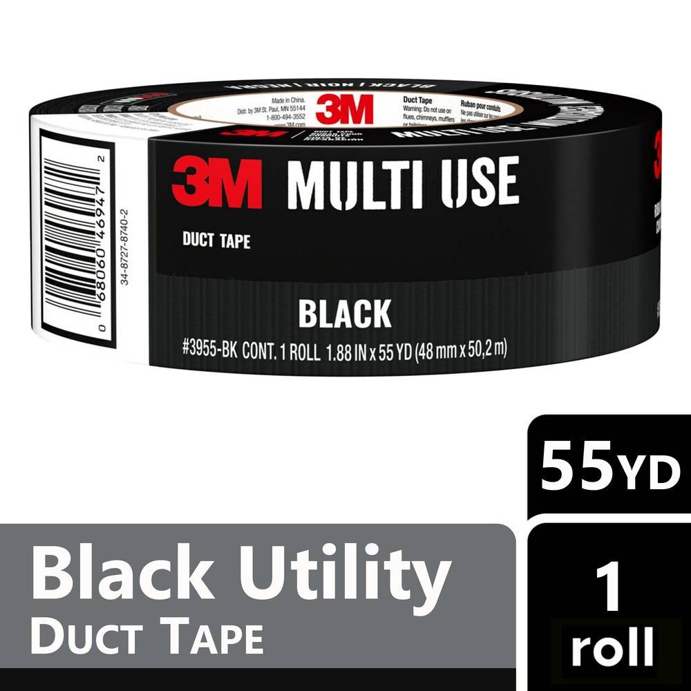 3M Duct Tape General Purpose Utility Black Rubberized Duct Tape 1.88-in x 55 Yard(s) | 3955-BK