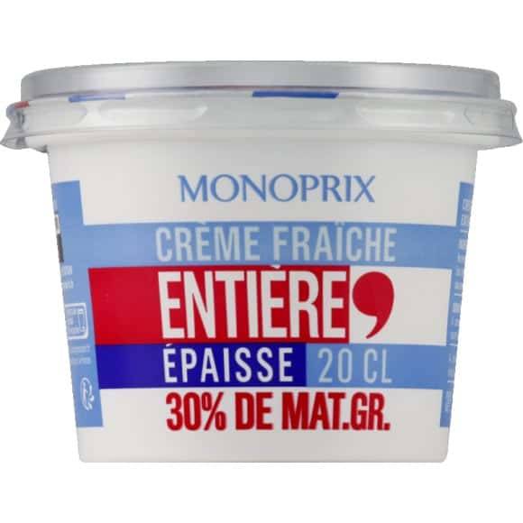 Monoprix Crème Fraîche Entière Épaisse. 30% De Matières Grasses. Le Pot De 20Cl