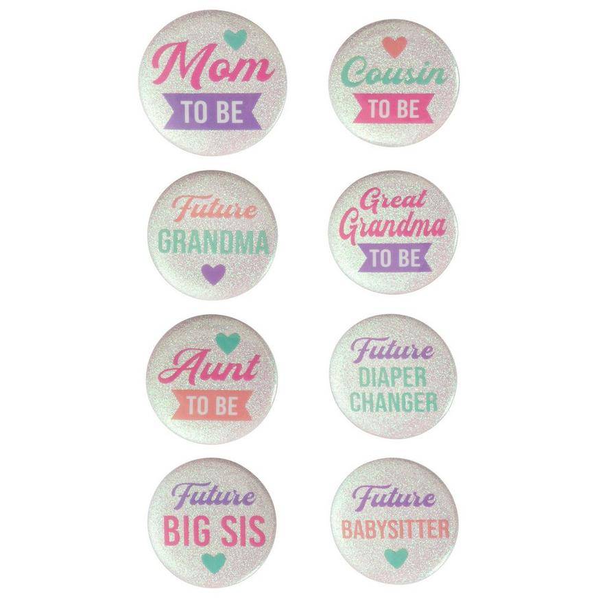 Pink Purple Baby Shower Metal Plastic Buttons, 2in, 8ct