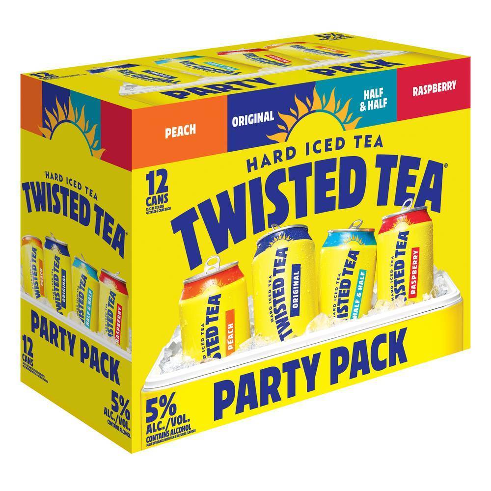 Twisted Tea Hard Iced Tea Game Variety Party pack (12X12 Fl oz)(5.0% ABV)(Original, Half & Half, Raspberry, and Peach)