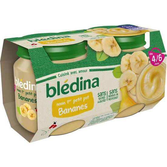 Petits pots Bananes pour bébé dès 4/6 mois BLEDINA 2 pots - 260g