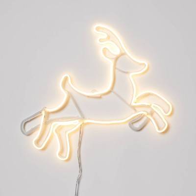 16" LED Neon Style Jumping Deer Christmas Novelty Silhouette Light White - Wondershop™