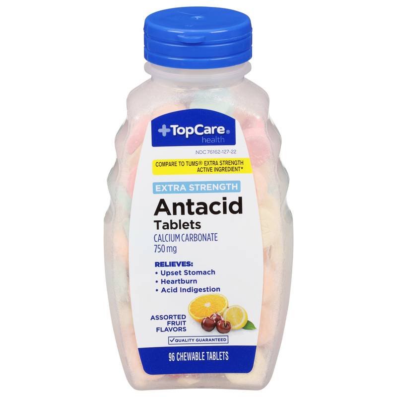 TopCare Antacid, Extra Strength, 750 mg, Chewable Tablets, Assorted Fruit Flavors