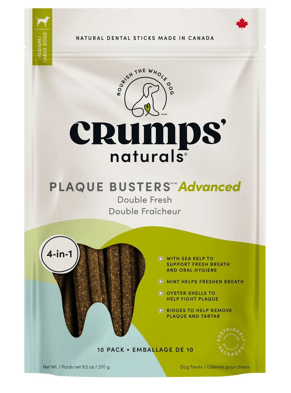 Crumps' Naturals Plaque Busters Advanced Double Fresh Dog Treats, 9.5 oz