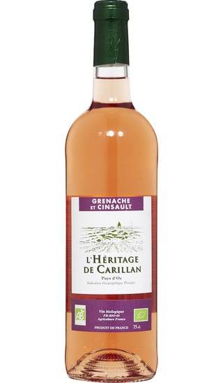 Vin Rosé Languedoc Roussillon I.G.P Pays d'OC Bio L'HERITAGE DE CARILLAN GRENACHE CINSAULT - la bouteille de 75cL