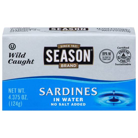 Season No Salt Added Wild Caught Sardines in Water (4.375 oz)