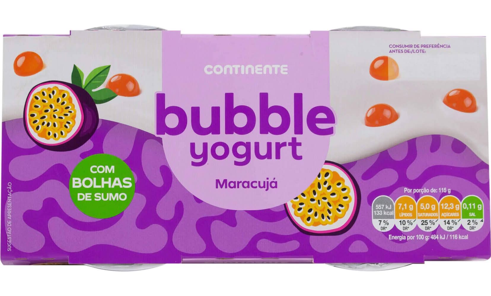 Bubble Yogurt Maracujá Continente Continente (emb. 4 x 115 gr)
