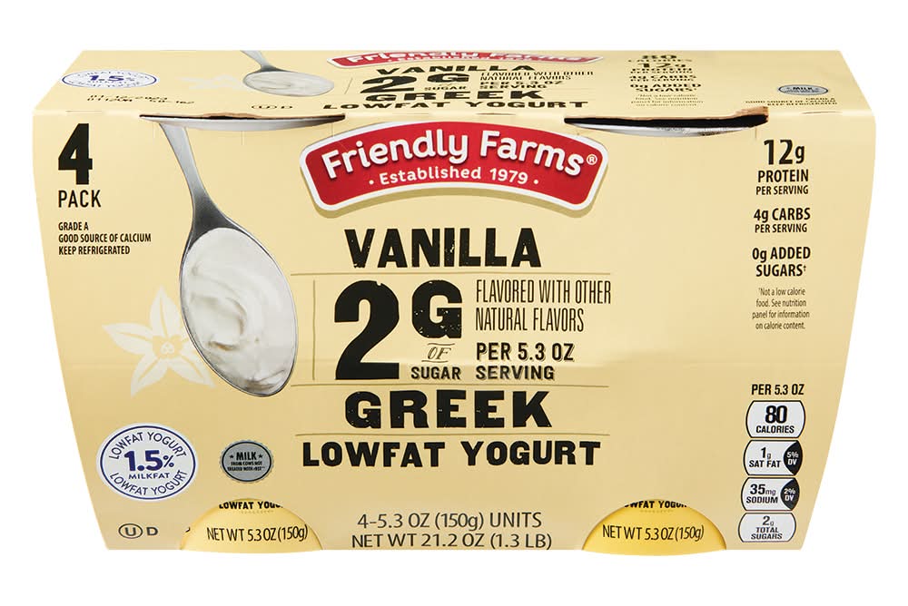 Friendly Farms Lowfat Greek Yogurt, Vanilla (4 x 5.3 oz)