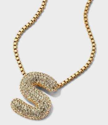 SUGARFIX by BaubleBar Crystal Chain Initial S Necklace - Gold: Lobster Claw Clasp, Zinc Material, 18.18" Length