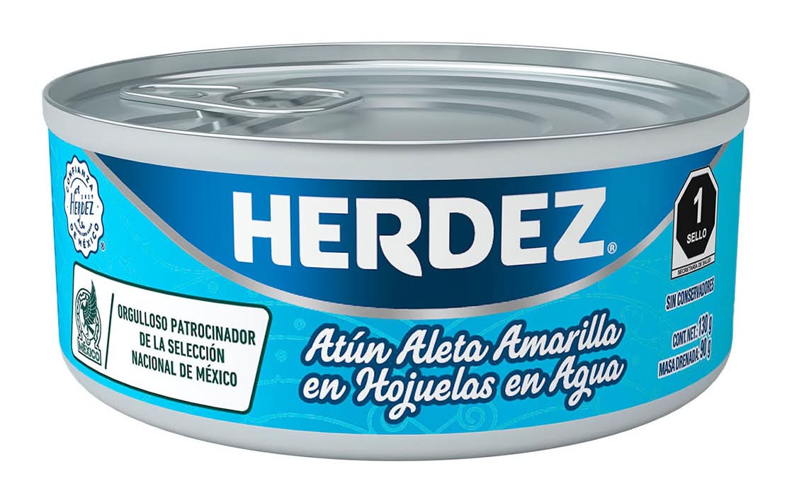 Herdez · Atún aleta amarilla en hojuelas en agua (130 g)