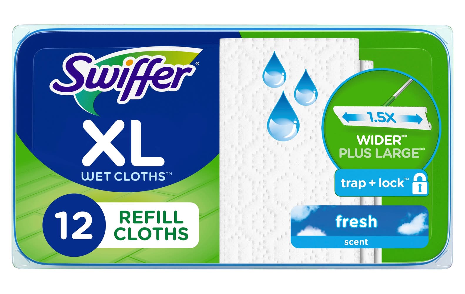 Swiffer Sweeper XL Wet Mopping Cloths Open Window Fresh Microfiber Refill 12 -Pack
